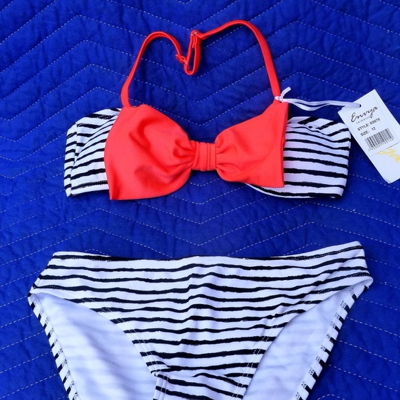Women's Envya Striped Bikini Swimsuit - Size 12 - Picture 1 of 4